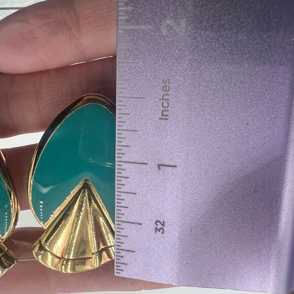 Blue and Gold Tone Vintage Fan Earring - Picture 7 of 7